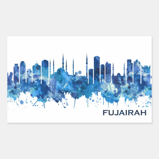 Fujairah UAE Skyline Blue Rectangular Sticker (Front)
