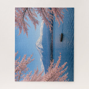 Fuji and Sakura by the Spring Lakeside Jigsaw Puzzle
