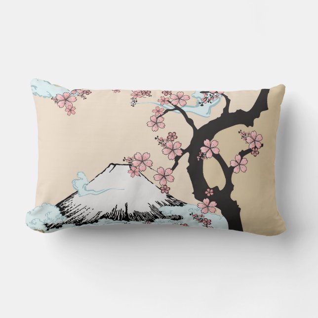 Fuji and Sakura: 	Polyester Lumbar Pillow 13" x 21 (Front)