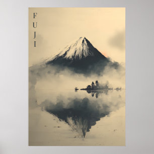 FUJI - Minimalist Sumi-e Ink Poster