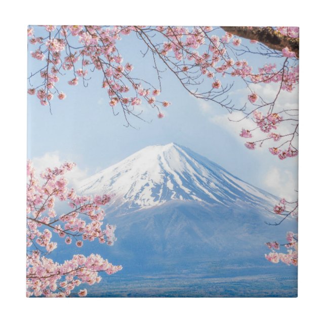 Fuji Mountain | Kawaguchiko Lake | Spring In Japan Tile (Front)
