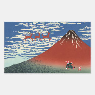 Fuji Mountains in Christmas, Japanese Art Rectangular Sticker
