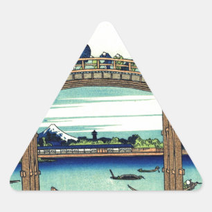 Fuji_seen_through_the_Mannen_bridge_at_Fukagawa.jp Triangle Sticker