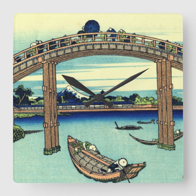 Fuji seen through the Mannen Bridge at Fukagawa Square Wall Clock (Front)