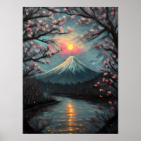 Fuji Sunset Cherry Blossom Mountain Art