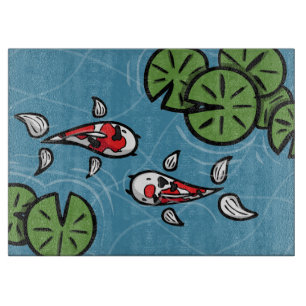 Fuku and Heiwa the Koi Glass Cutting Board