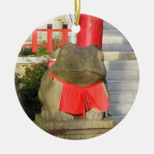 Fuku Kaeru 福かえる Fortune Frog with Red Yoda Ceramic Tree Decoration