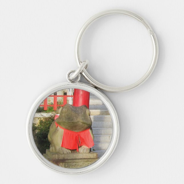 Fuku Kaeru 福かえる Fortune Frog with Red Yodarekake Key Ring (Front)