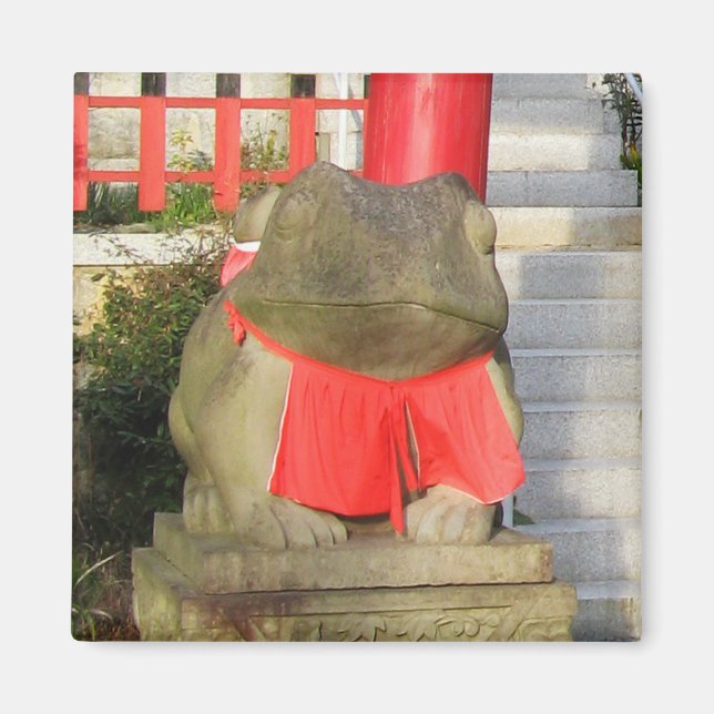 Fuku Kaeru 福かえる Fortune Frog with Red Yodarekake Magnet (Front)