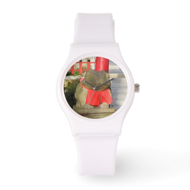 Fuku Kaeru 福かえる Fortune Frog with Red Yodarekake Watch (Front)