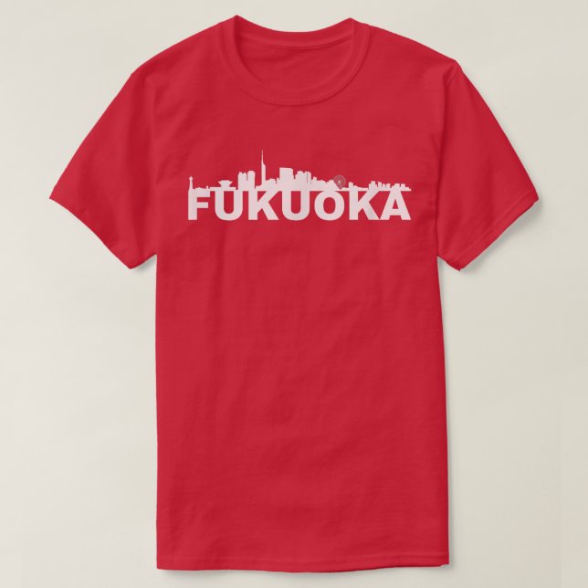 Fukuoka Japan City Skyline Silhouette Outline Sket T-Shirt (Design Front)