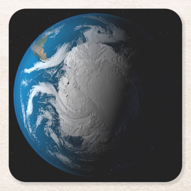 Ful Earth Showing Simulated Clouds Over Antarctica Square Paper Coaster (Front)