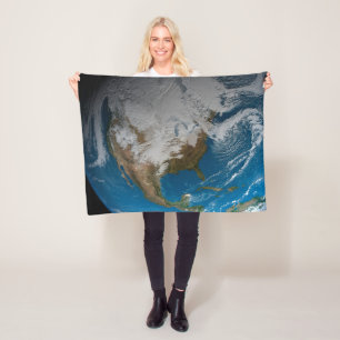 Ful Earth With Simulated Clouds Over North America Fleece Blanket