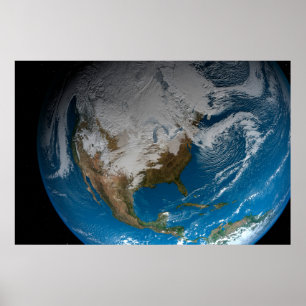 Ful Earth With Simulated Clouds Over North America Poster