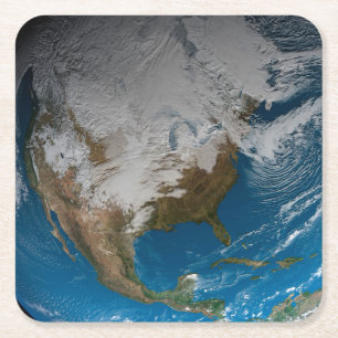 Ful Earth With Simulated Clouds Over North America Square Paper Coaster