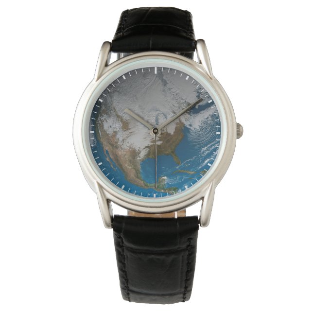 Ful Earth With Simulated Clouds Over North America Watch (Front)