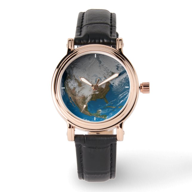 Ful Earth With Simulated Clouds Over North America Watch (Front)