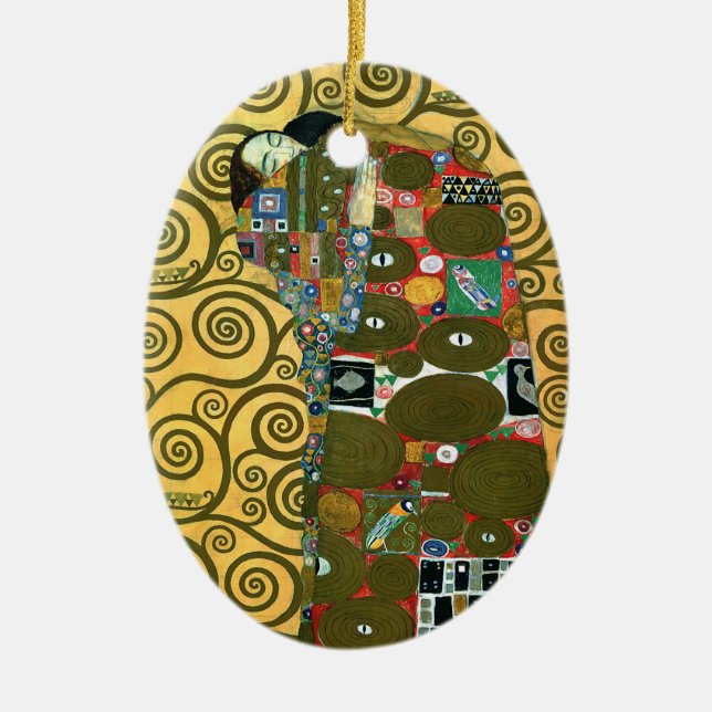 Fulfilment aka The Embrace by Gustav Klimt Ceramic Tree Decoration (Front)