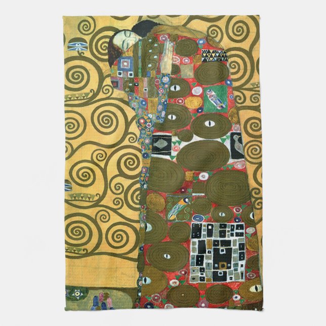 Fulfilment aka The Embrace by Gustav Klimt Tea Towel (Vertical)