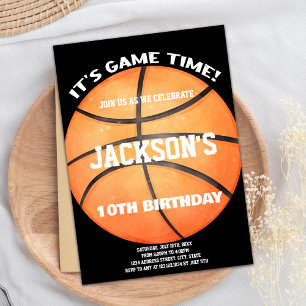 Full Ball Black Basketball Ball White Invitations