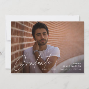 Full-bleed single photo landscape modern script announcement