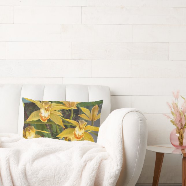 Full Blown Yellow Orchids Lumbar Cushion (Couch)