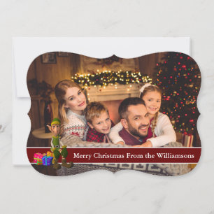 Full Card Photo and Elf With Red Text Band Fancy