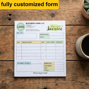 Full Custom invoice with logo   Small Business  Notepad