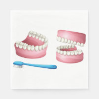 Full Dentures and Blue Toothbrush Dental Care