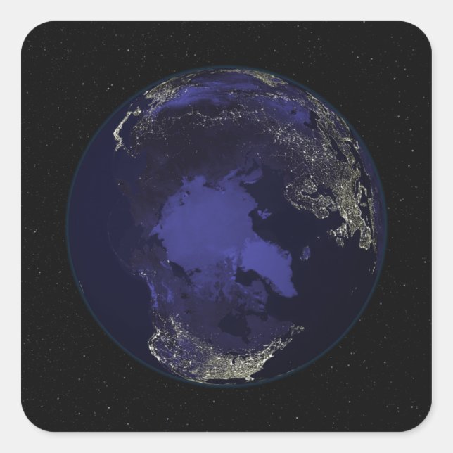 Full Earth at night showing city lights 5 Square Sticker (Front)