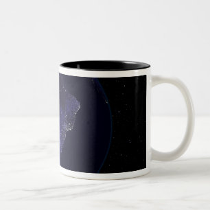 Full Earth at night showing city lights 6 Two-Tone Coffee Mug