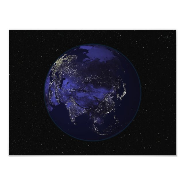 Full Earth at night showing city lights Photo Print (Front)