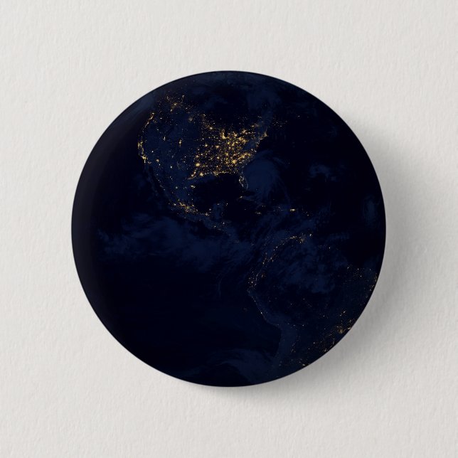 Full Earth At Night With City Lights Of Americas 6 Cm Round Badge (Front)