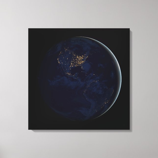 Full Earth At Night With City Lights Of Americas Canvas Print (Front)