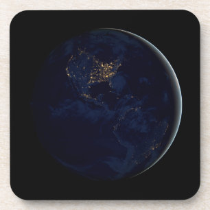 Full Earth At Night With City Lights Of Americas Coaster