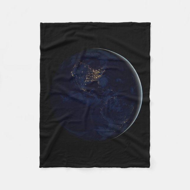 Full Earth At Night With City Lights Of Americas Fleece Blanket (Front)