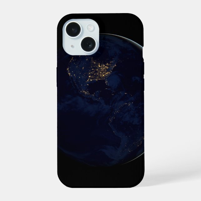 Full Earth At Night With City Lights Of Americas iPhone 15 Case (Back)