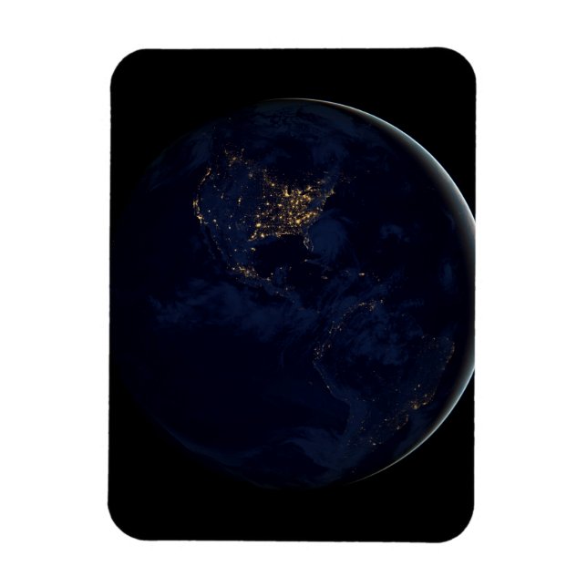 Full Earth At Night With City Lights Of Americas Magnet (Vertical)