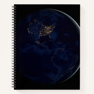 Full Earth At Night With City Lights Of Americas Notebook