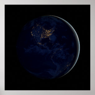 Full Earth At Night With City Lights Of Americas Poster