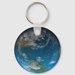 Full Earth Featuring North And South America. Key Ring