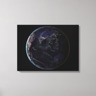 Full Earth Showing City Lights Of Asia At Night. Canvas Print