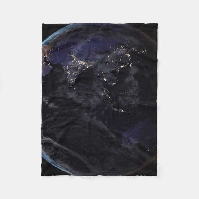 Full Earth Showing City Lights Of Asia At Night. Fleece Blanket (Front)