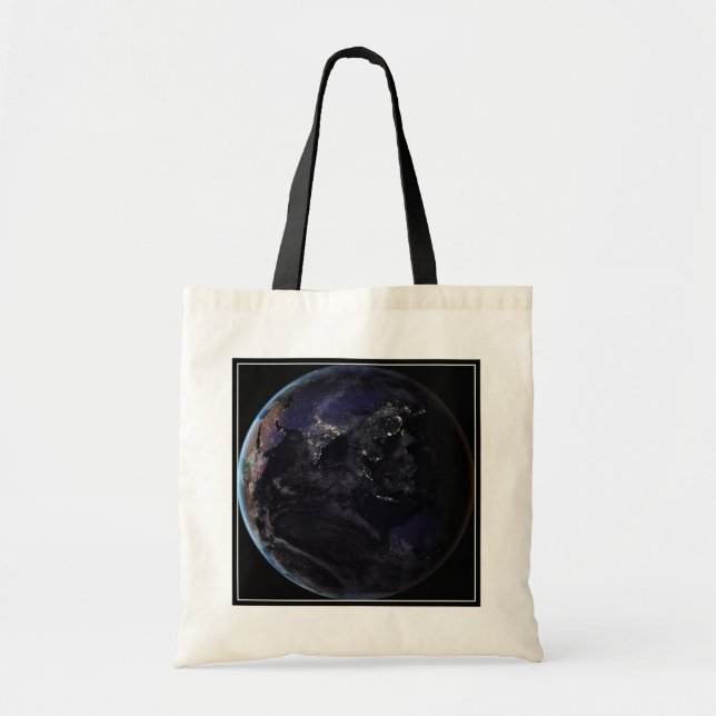 Full Earth Showing City Lights Of Asia At Night. Tote Bag (Front)