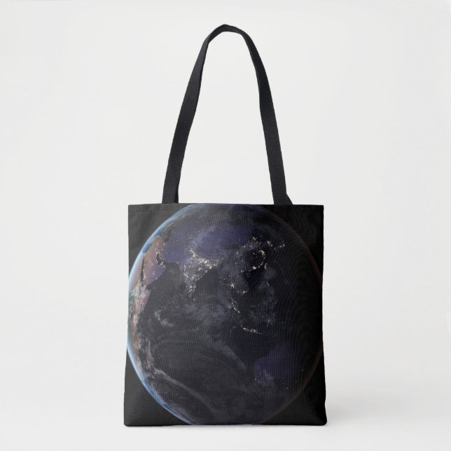 Full Earth Showing City Lights Of Asia At Night. Tote Bag (Front)