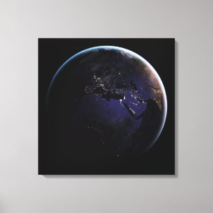 Full Earth Showing City Lights Of Europe At Night. Canvas Print
