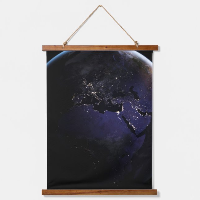 Full Earth Showing City Lights Of Europe At Night. Hanging Tapestry (Front)