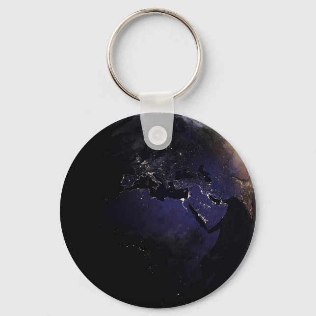 Full Earth Showing City Lights Of Europe At Night. Key Ring (Front)