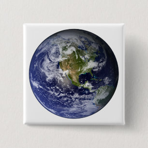 Full Earth showing North America 15 Cm Square Badge