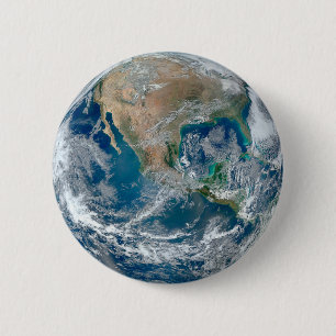 Full Earth Showing North America And Mexico. 6 Cm Round Badge